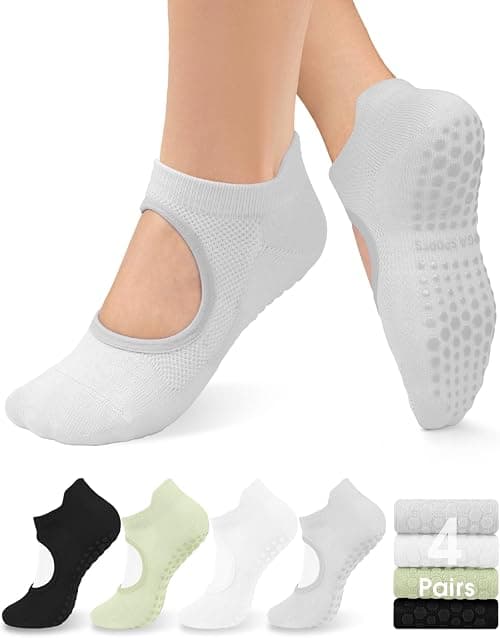 YeuG 4/6 Pairs Pilates Socks for Women - Non Slip Grip Socks for Yoga, Barre, Hospital, Barefoot on Amazon - Best Deal Finder