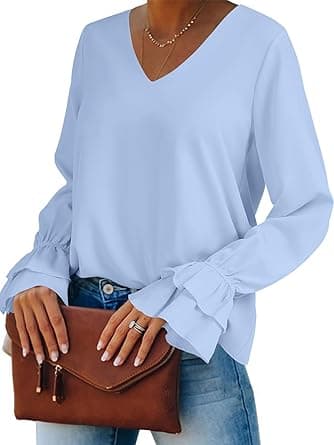 LYANER Women's Casual V Neck Tiered Ruffle Bell Long Sleeve Blouse Shirt Tunic Top on Amazon.ae - Price Tracker