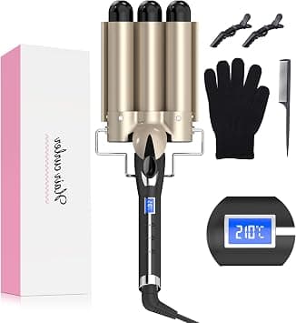 Mermaid Hair Waver 32MM for Loose Beachy Waves, AIMERVO 3 Barrel Curling Iron 1.25", 14 Heat Settings up to 210°C Work on All Hair Types, Tourmaline Ceramic Coating, Heats up in 30S,Long&Medium length on Amazon.ae - Price Tracker
