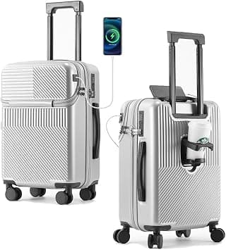 20/22/24 Inch Carry On Luggage, Hardside Luggage, Built-In Carry on Suitcase with Cup Holder & USB Port, Airline Approved Hard Shell Suitcase with Wheels (Silver, 24in) on Amazon - Best Deal Finder