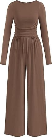 PRETTYGARDEN One Piece Jumpsuits for Women Dressy Casual Long Sleeve Crewneck Wide Leg Romper Overalls Fall Outfits 2025 on Amazon.ae - Price Tracker
