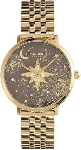 Olivia Burton Analogue Quartz Watch for Women Celestial NOVA Collection with Leather Strap or Stainless Steel Bracelet, Gold, Classic - Amazon.ae Price Tracker