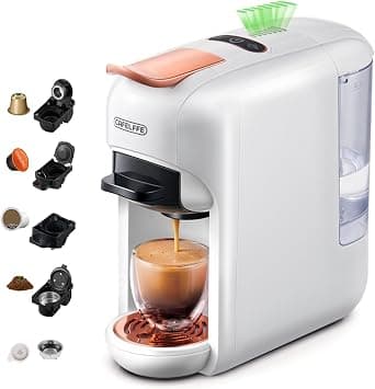 Cafelffe MK-606 5-in-1 Capsule Coffee Machine with 19 Bar Pressure, Hot/Cold Fast Brew Espresso, Single Serve Coffee Maker Compatible with K-Cup/Nes Original/DG/ESE Pods, Compact for Home/Office,White - متتبع أسعار Amazon.sa