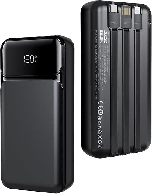 Portable Charger with Built in Cables, 22.5W Fast Charging 20000mAh USB C Power Bank, LED Display Battery Pack with 4 Outputs & 2 Inputs, Dark Black on Amazon.ae - Price Tracker
