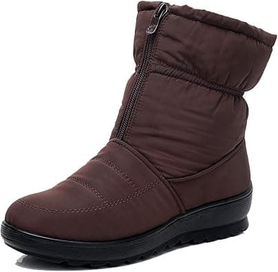 Womens Snow Boots Warm Thick Heel Front Zipper Ankle Booties Waterproof Closed Toe Faux Plush Lined Boot on Amazon.ae - Price Tracker