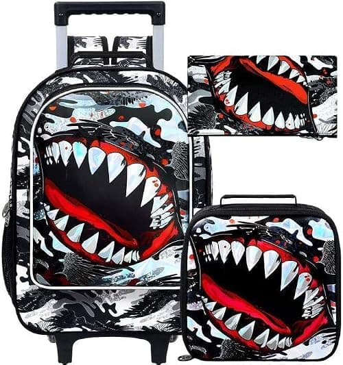 3Pcs Rolling Backpack for Boys, Kids Roller Backpack with Wheels, Cars Soccer Dinosaur Wheeled Bookbag on Amazon.ae - Price Tracker