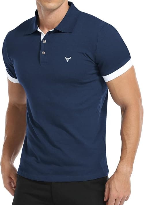 YTD Men's Short Sleeve Polo Shirts Casual Slim Fit Basic Designed Cotton Shirts, A0-grey Blue, XXL on Amazon - Best Deal Finder