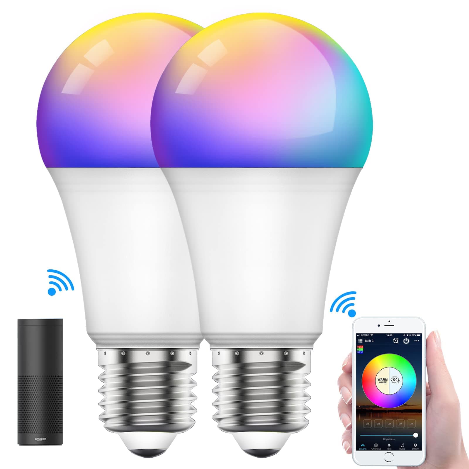 SKY-TOUCH 2Pcs Smart Led Bulb E27 Remote Control Color Adjustable Light Works With Amazon Alexa/Echo Google Home/Assistant, 190V/240V, 10W, 800 Lumens on Amazon.ae - Price Tracker
