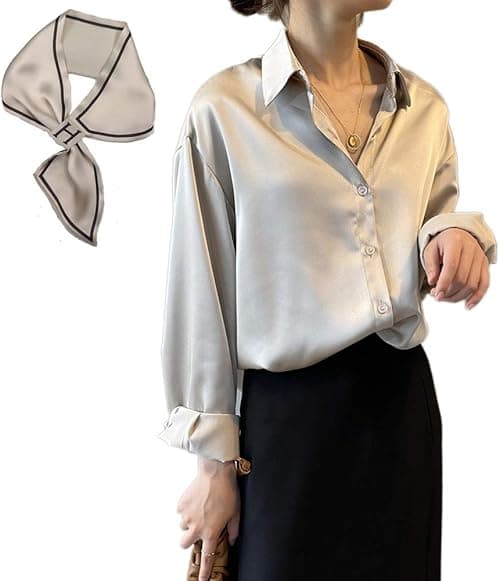 Pantete Womens Satin Silk Button Down Shirt Long Sleeve Casual Office Blouse Top Breathable & Silky on Amazon.ae - Price Tracker