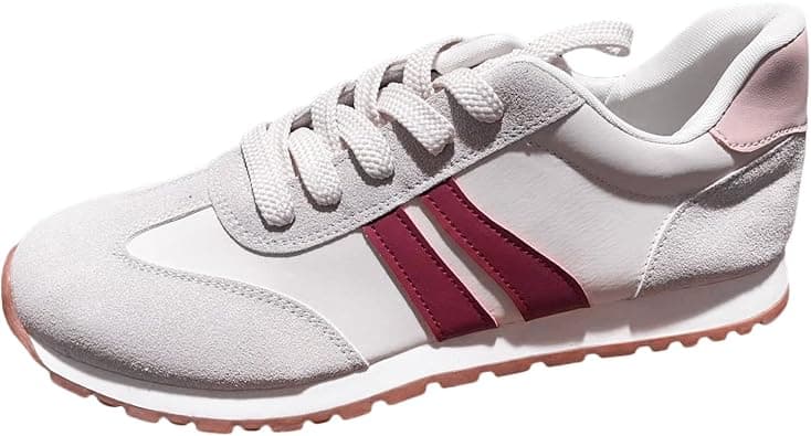 Women's Fashion Sneakers Leather Suede Patchwork Casual Walking Shoes Non-Slip Lace Up Sneakers Tennis Running Shoes on Amazon.ae - Price Tracker