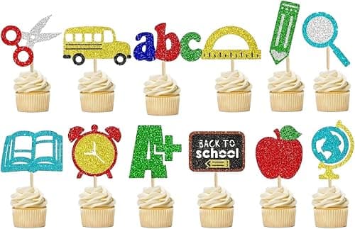 6pcs Back to School Glitter Cupcake Toppers, School Theme Baking Supplies Muffins Cake Decoration for Students Teachers First Day of School Nursery Kids Children Party 2026 New Term على Amazon.ae - متتبع الأسعار