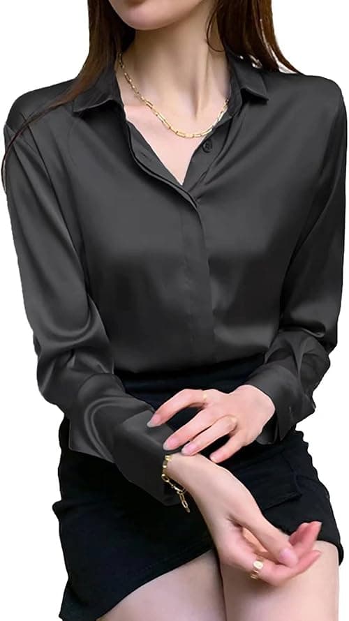 Women's Satin Blouse Fashion Long Sleeve Satin Silk Shirt Work Office Top Casual Shirt on Amazon.ae - Price Tracker