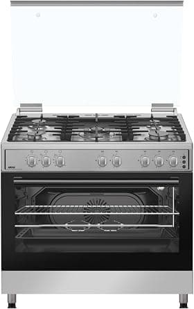 AKAI Freestanding Gas Cooker 5 Burners, Automatic Ignition & Full Safety, Cast Iron Pan Support, Gas Oven & Gas Grill WITH FAN 90X60X80Cm Silver Colour Made in Turkey (NEW MODEL-2024)… on Amazon.ae - Price Tracker