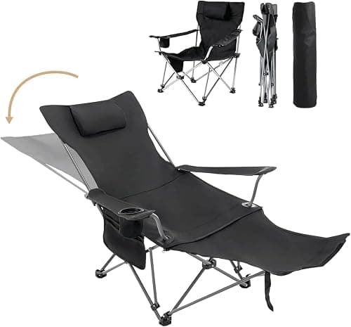 Reclining Camping Chair with Removable Footrest, Adjustable Camping Lounge Beach Chair with Padded Headrest, Cup Holder & Carry Bag, Camp Chair with Foot Rest Lawn Chairs for Camp, Fishing,Office on Amazon.ae - Price Tracker