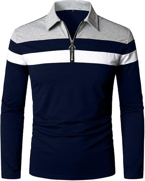 YTD Men's Long Sleeve Polo Shirts Quarter-Zip Casual Slim Fit Lapel Neck Basic Designed Cotton Shirts on Amazon.ae - Price Tracker
