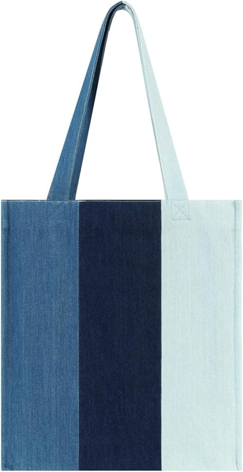 Aesthetic Premium Colorblock Designer Shoulder Bag | Niche Lightweight Foldable Large Denim Tote Bag with Zipper pockets on Amazon.ae - Price Tracker