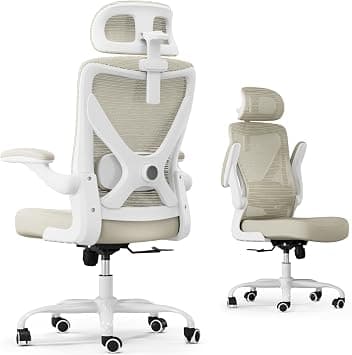 Ergalithic Office Chair - Ergonomic Office Chair Home Office Desk Chair - Gaming Chair Computer X-Shaped Chair Mesh with Adjustable Lumbar Support with Headrest Flip-Up Arms for Long Hours (Beige) on Amazon.ae - Price Tracker