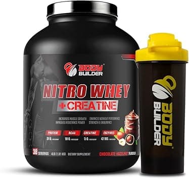 Body Builder Nitro Whey + Creatine - 31g Whey Protein, 5g Creatine, 10g BCAA, and Digestive Enzymes for Lean Gains, Energy Boost, and Fast Recovery (4 LB, Hazelnut)-SHAKER FREE على Amazon.ae - متتبع الأسعار