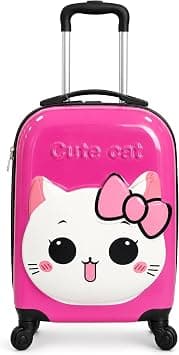 Trucare 16" Kids Hard Shell Trolley Luggage Suitcase - Dark Pink with Cute Cat Design | ABS + PC Embossed with 360° Spinner Wheels on Amazon - Best Deal Finder