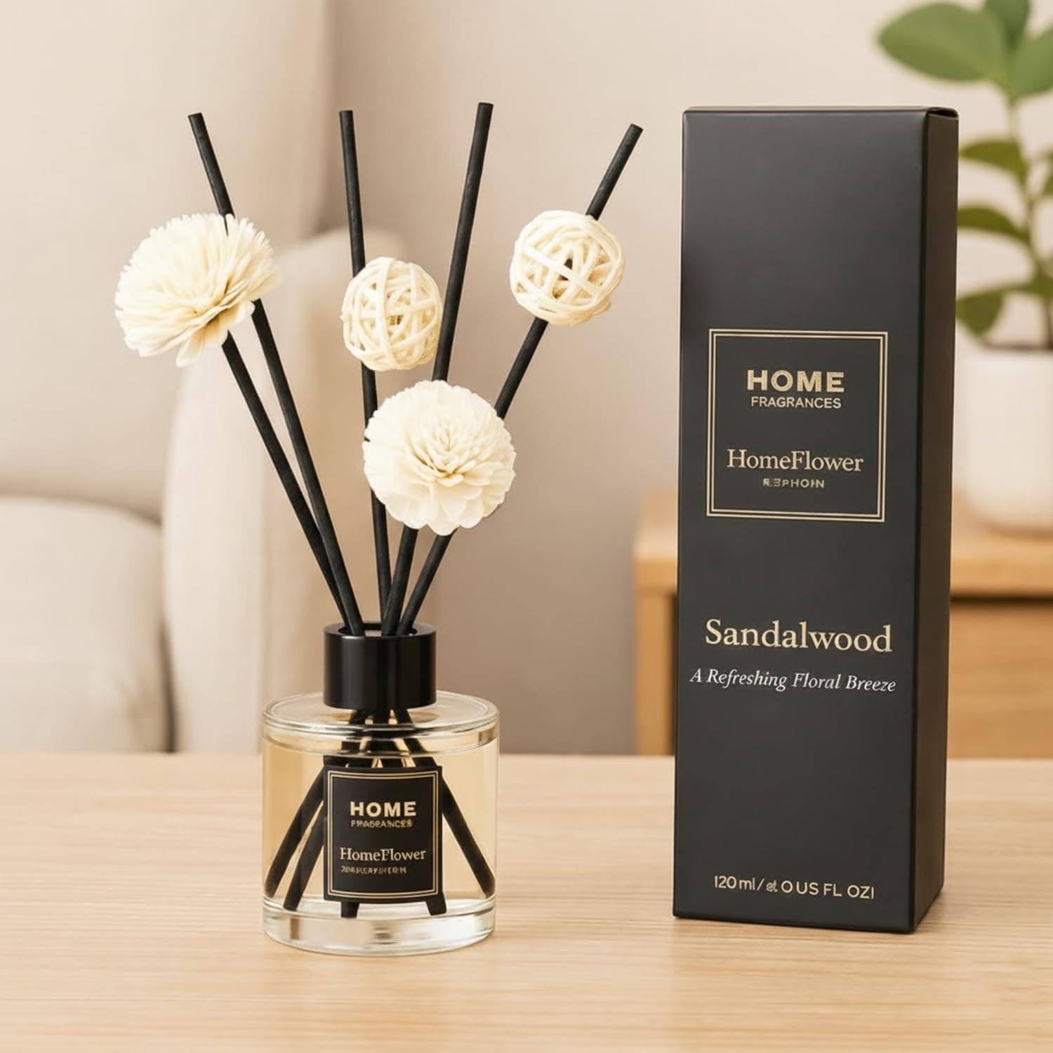 AMERTEER Reed Diffuser | Home Fragrance Set 120ml | Long Lasting Scented Oil Diffuser with Rattan Sticks for Living Room, Bridal Room, Bedroom & Home Decor | Luxury Scented Air Freshener (Sandalwood) on Amazon.ae - Price Tracker