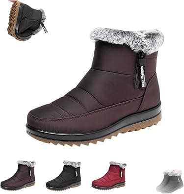 Women's Winter Waterproof Non-Slip Fleece Snow Boot, Warm Fur Lined Ankle Boots Outdoor Mid Calf Boots with Zipper on Amazon.ae - Price Tracker