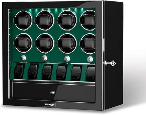 DUKWIN Watch Winder for 2/4/6/8 Automatic Watches Rotator Watch Winder Box | with Key Lock, 3/6 Extra Watch Storages,4 Rotation Modes, LED Light, Super Quiet Motor, Spring Watch Pillows for Men&Women على Amazon.ae - متتبع الأسعار