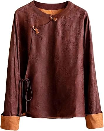 HangErFeng Women Silk Xiangyunsha Rose Jacquard Breathable Asymmetric Hanfu Blouse 520 on Amazon.ae - Price Tracker