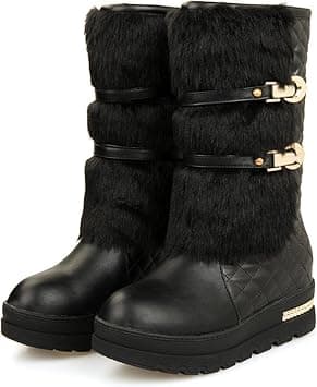 Snow Boots Women's, Pu Waterproof Winter Warm Thick Lining Ankle Boots Non-Slip Hiking Flat Rubber Grip Sole Classic Short Boots for Outdoor Hiking Ski Holidays Snowboard,Black,38 EU on Amazon.ae - Price Tracker