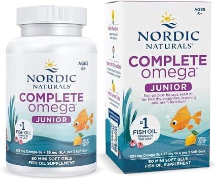 Nordic Naturals Complete Omega Jr., Lemon - 90 Mini Soft Gels - 283 mg Total Omega-3s & 35 mg GLA - Healthy Cognition, Nervous System Function - Non-GMO - 45 Servings على Amazon.ae - متتبع الأسعار