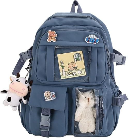 Kawaii Backpack with Kawaii Pin and Accessories, Cute Rucksack Aesthetic Bookbag for Teen Girls Students School, Blue, 16.9 x 11.8 x 5.1 inches, 20L, Backpacks على Amazon.ae - متتبع الأسعار