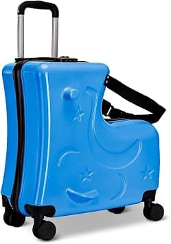 Mylindde Ride on Luggage for Kids, Travel Suitcase with Seat for Toddler, Carry-On Luggage with Spinner Wheels, Telescoping Handle, Safety Belt & Combination Lock, for Airplane, Car (Rideable, Blue) on Amazon.sa - Price Tracker