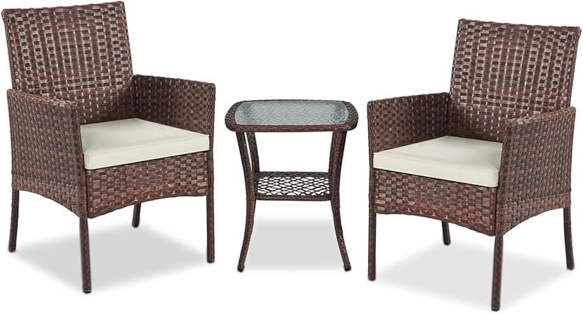 YIYAN 3 Pieces Outdoor Furniture Set Patio Rattan Wicker Chairs,Lawn Garden Balcony Backyard,with Washable Cushion (White) on Amazon.ae - Price Tracker