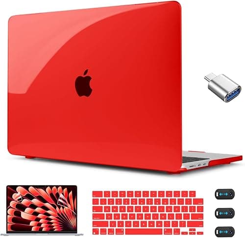 CISSOOK Compatible with MacBook Air 13.6 inch Case A3449 A3240 A3113 A2681 2026 2025 2024 2022, Plastic Hard Shell Case with Keyboard Cover USB Adapter for MacBook Air 13 M2 M3 M4 M5, Crystal Red على Amazon.ae - متتبع الأسعار