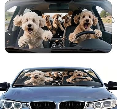 Zuooiec Windshield Sun Shade 2025 Car Accessories 100% Blackout Car Front Windsow Shades Umbrella Automotive Sun Visor Block Heat Insulation Protection (Bichon) on Amazon.ae - Price Tracker