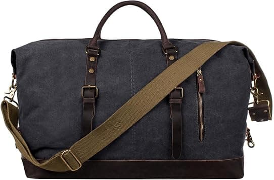 S-ZONE Oversized Canvas Genuine Leather Trim Travel Tote Duffel Sport Duffle Overnight Weekender Shoulder Bag Carry on on Amazon.ae - Price Tracker