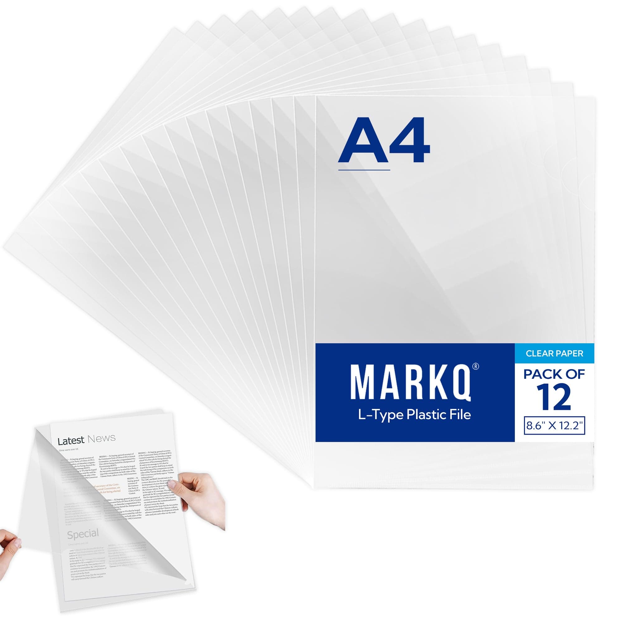 MARKQ Clear File, A4 Plastic Transparent Folders L-Type For Documents, Paper Storage School, Office Supplies (Pack of 12) on Amazon.ae - Price Tracker