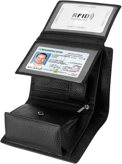 Trifold Billfold RFID Blocking Cowhide Leather Wallet for Men 10 Card Slots 2 ID Windows with Coin Pocket on Amazon.ae - Price Tracker
