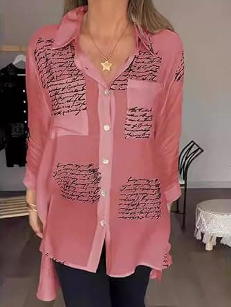 Womens Letter Print Button Down Shirts Casual Loose Swallowtail Blouse Tops on Amazon.ae - Price Tracker