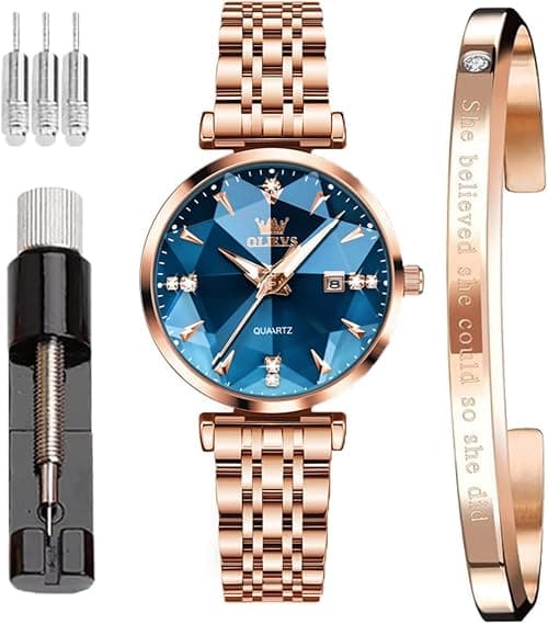 OLEVS Watches for Women Dress Roman Numerals Diamonds Stainless Steel Waterproof Silver Designer Metal Date Expanding Bracelet Ladies Wrist Watch on Amazon.sa - Price Tracker