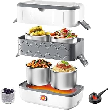 Angju Portable Self Cooking Electric Lunch Box, 2L Mini Rice Cooker, 2 Layers 4 Stainless Steel Steamer Food Insulation Lunch Box for Home Office Dormitory Travel Outdoor Kitchen Cook Raw Food on Amazon.ae - Price Tracker