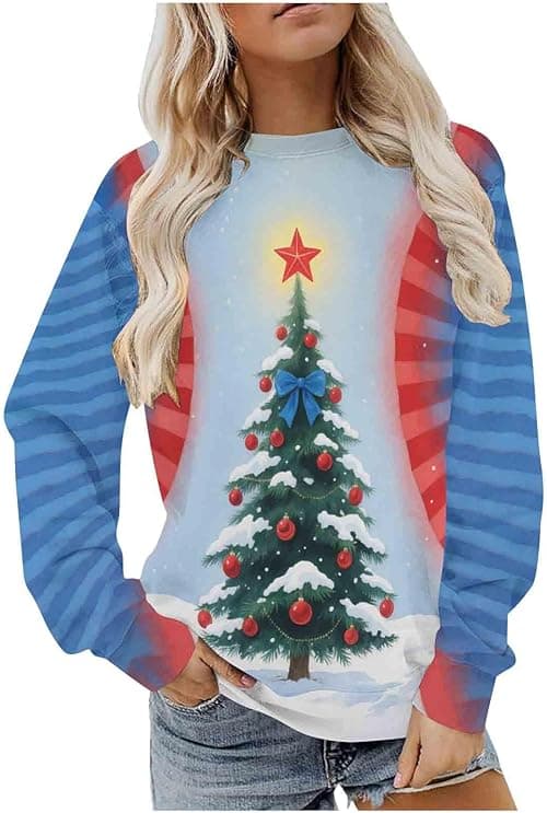 Christmas Jumpers For Women - Funny, Oversized, Santa Cruz Sweatshirt, Christmas Tree Jumpers, Long Sleeve Tops, Round Neck Tops, Ugly Xmas Jumper, Pullover Jumper, Loose Blouses on Amazon.ae - Price Tracker