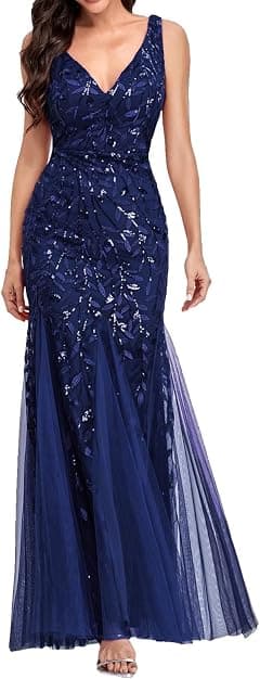 Womens Fishtail Evening Dresses Embroidered Sleeveless V Neck Wedding Bridesmaid Evening Long Dress Floor Length - Amazon.sa Price Tracker