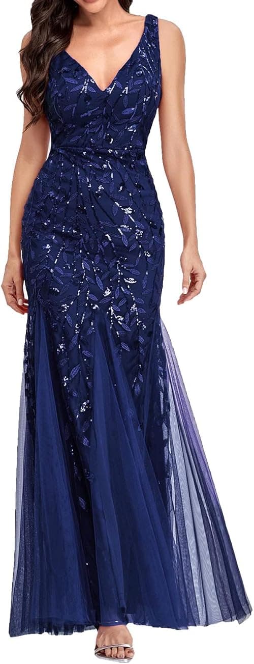 Womens Fishtail Evening Dresses Embroidered Sleeveless V Neck Wedding Bridesmaid Evening Long Dress Floor Length on Amazon.sa - Price Tracker