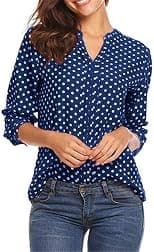 Women's Henley Shirts Polka Dot Print 3/4 Sleeve V-Neck Tops Blouse Casual Office Tunics - Amazon.ae Price Tracker