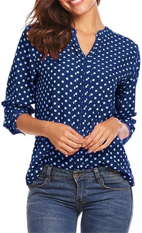 Women's Henley Shirts Polka Dot Print 3/4 Sleeve V-Neck Tops Blouse Casual Office Tunics on Amazon.ae - Price Tracker