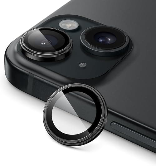 JETech Camera Lens Protector for iPhone 15 6.1-Inch and iPhone 15 Plus 6.7-Inch, 1:1 Invisible Fit, 9H Tempered Glass Metal Individual Ring Cover, Easy Installation Tray, HD Clear, 1 Set (Black) على Amazon.ae - متتبع الأسعار