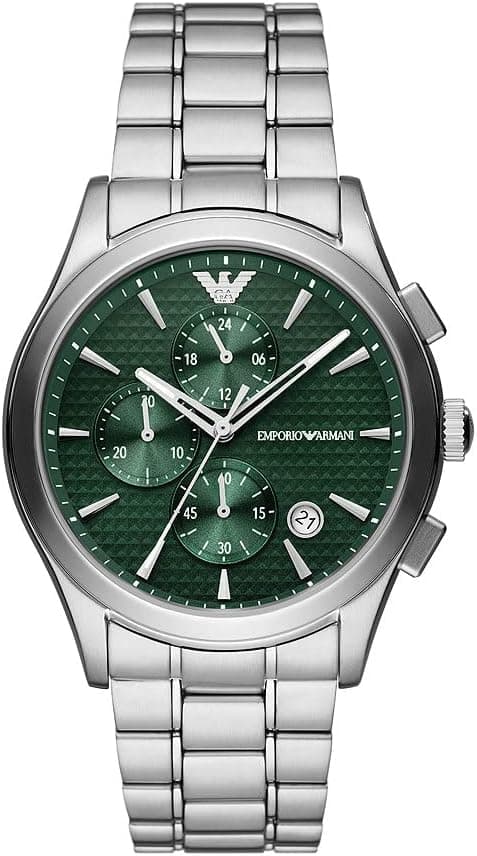 Emporio Armani Men's watch, chronograph movement, 42 mm silver case made of recycled stainless steel (at least 50%) with a recycled stainless steel strap (at least 50%), AR11529, silver, Bracelet on Amazon.ae - Price Tracker