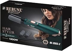 REBUNE RE-2025-2 Green 1200W Hair Dryer Brush 3 In 1 Hot Air Styler Straightening & Curling Fast Heating (3s) Hair Styler with 2 Brushes - Amazon.sa Price Tracker