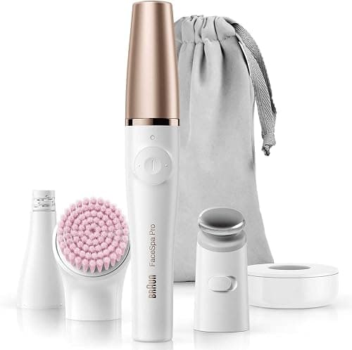 Braun FaceSpa Face Epilator, Hair Removal with Facial Cleansing Brush Head, Toning Head & Charger Stand, Wet & Dry, SE912, White/Bronze on Amazon.ae - Price Tracker