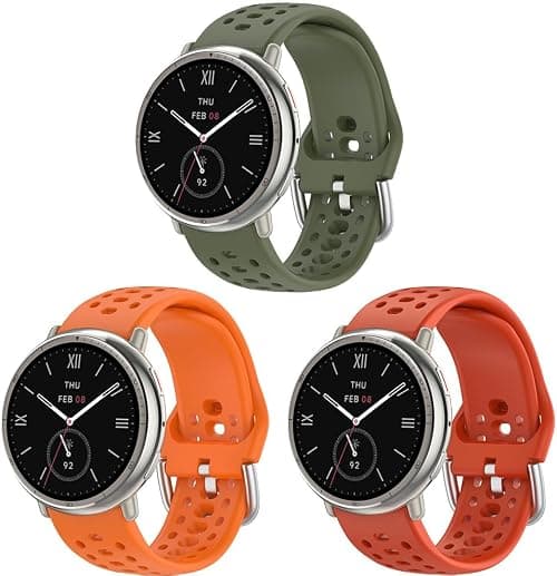 3 Pack Silicone Watch Strap Compatible with Amazfit Active 2 Straps, Soft Silicone Sport Strap Breathable Adjustable Replacement Watch Band for Women Men على Amazon.ae - متتبع الأسعار